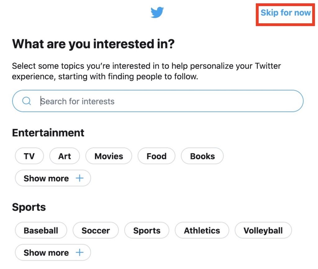 ツイッター垢作成 興味のあるトピック表示