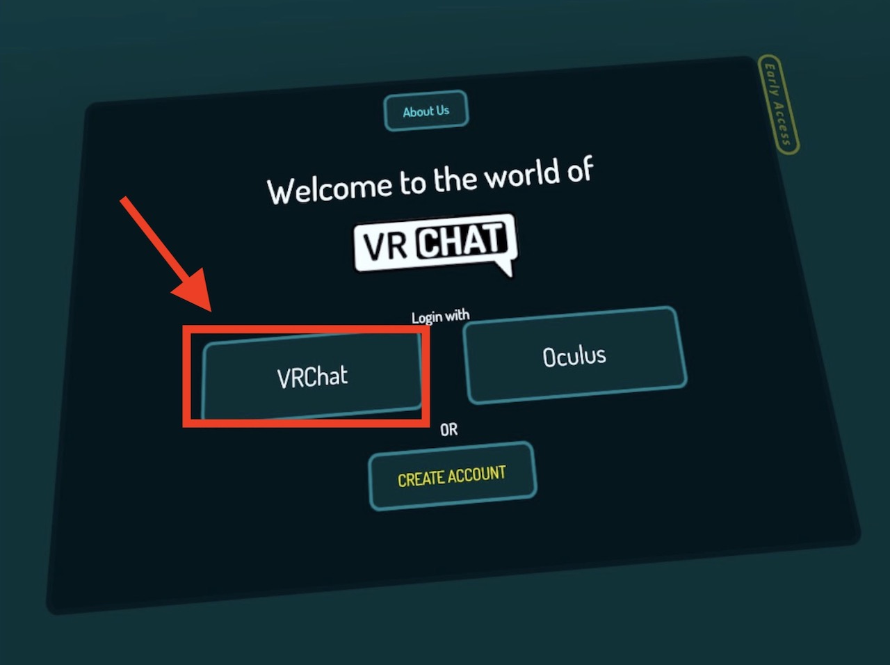 Quest2 VR Chat ログイン画面