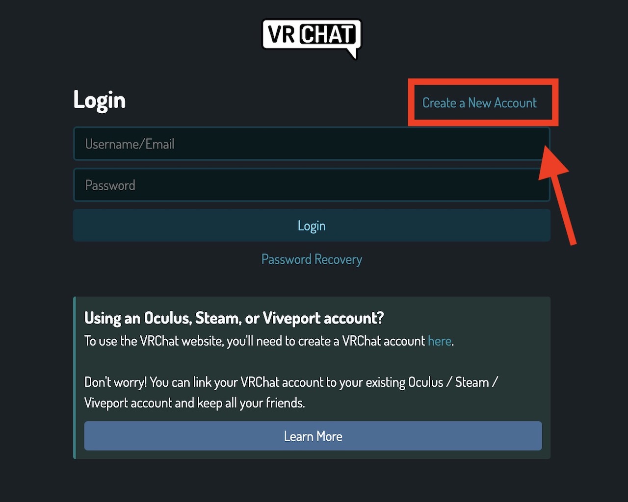 VR Chat ログイン画面