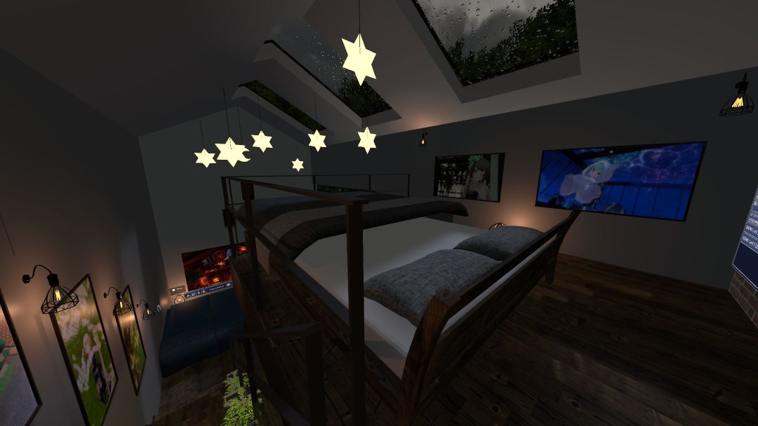 VRChatワールド紹介 イオのロフトハウス-雨の降るお家 5