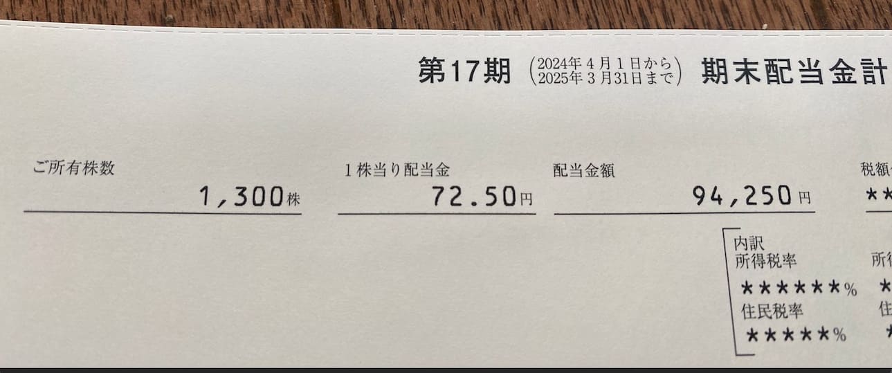 2025年6月入金 MS&AD 配当金額を紹介
