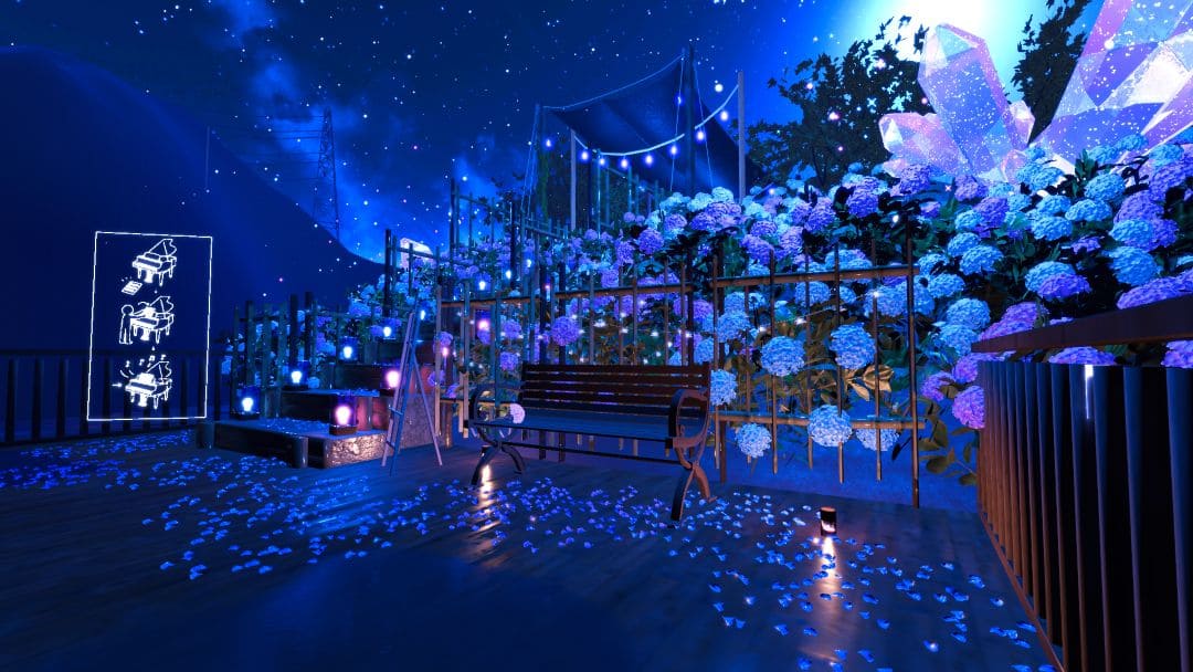 VRChatワールド紹介 月下、紫陽花は歌う Moonlit Hydrangeas Sing 1