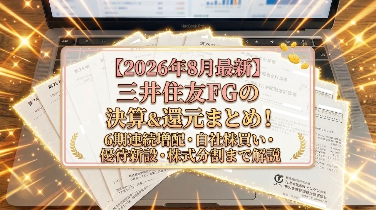 【2026年8月最新】三井住友FGの決算＆還元まとめ！6期連続増配・自社株買い・優待新設・株式分割まで解説 (1)