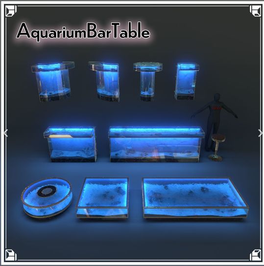 【VRChat想定】水槽Barテーブルセット(10点)